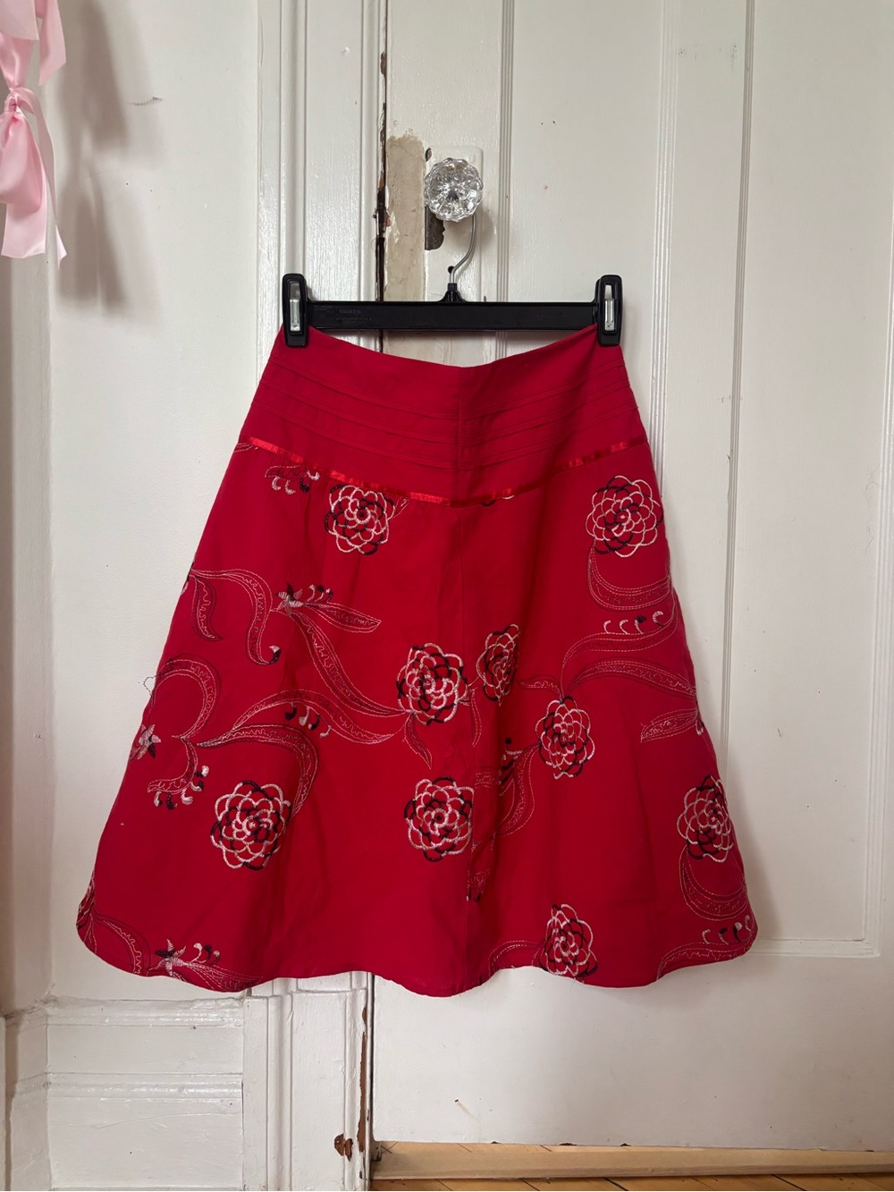 Red Floral A-Line Skirt